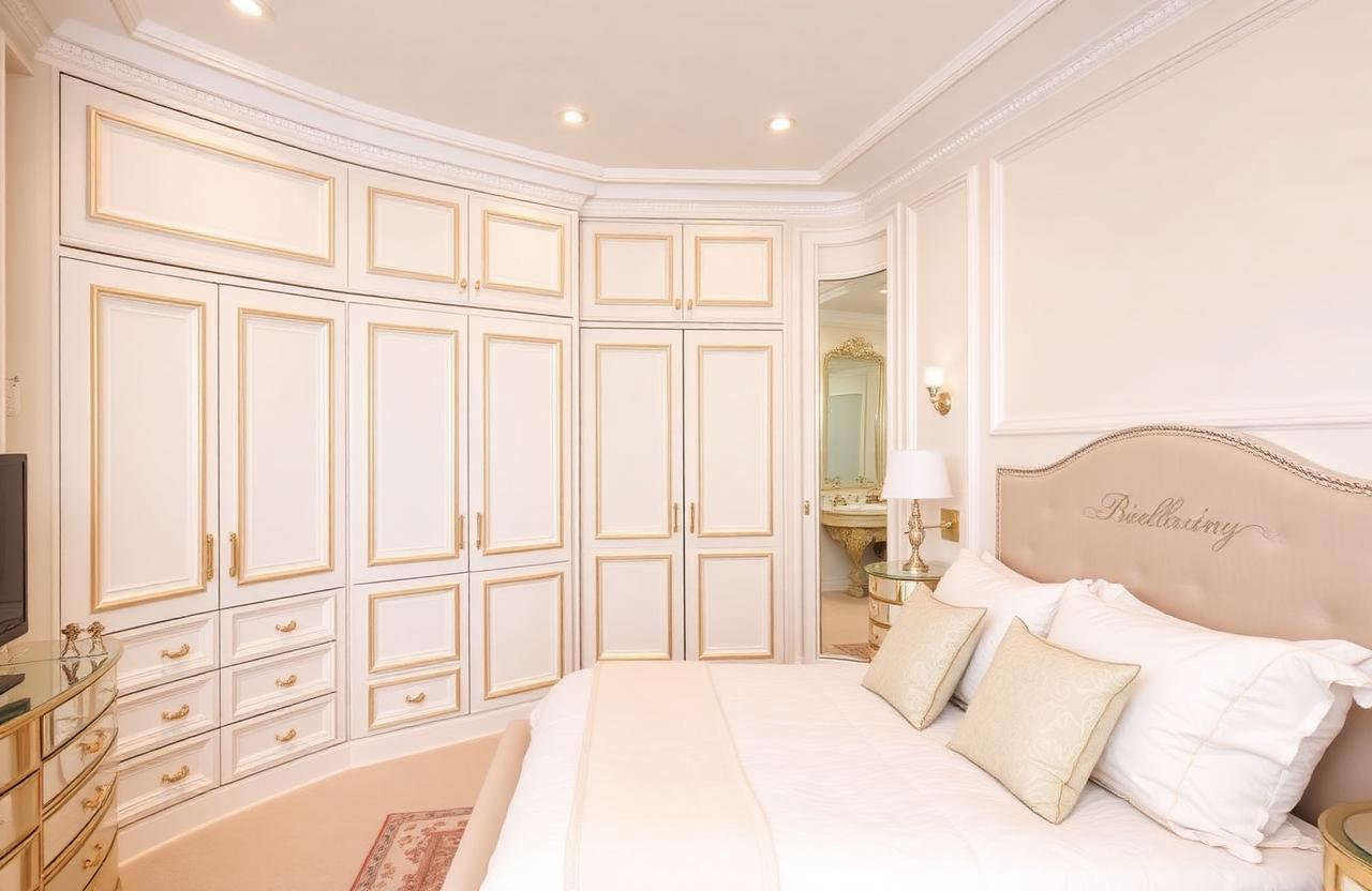 Sypialnia z elegancką zabudową szaf